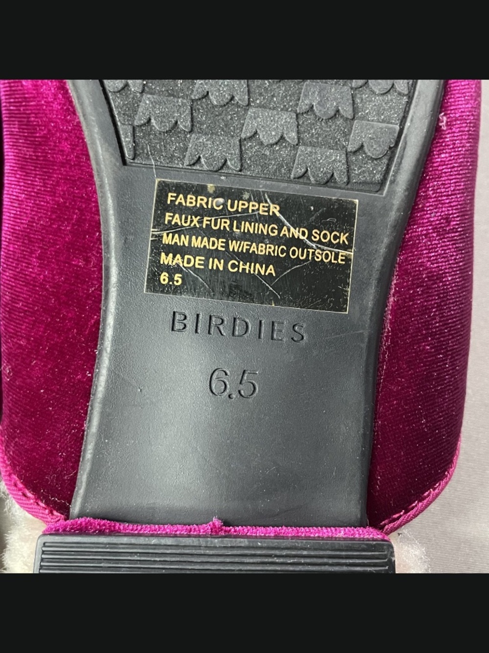 Birdies Velvet Mule Slippers in Magenta with Faux Fur Lining - Picture 8 of 11
